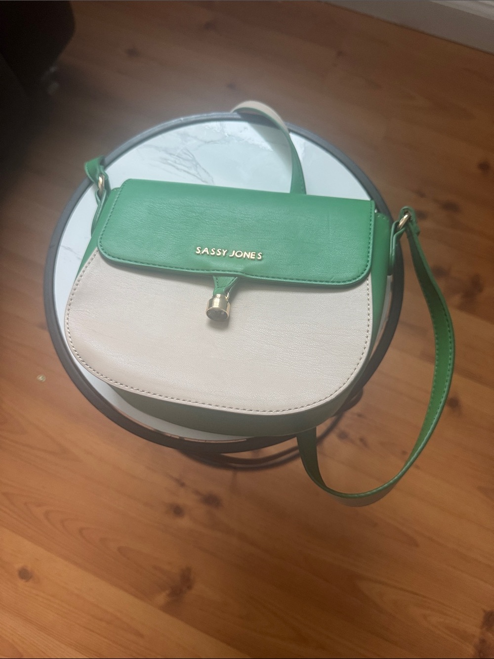 Sassy Jones Green and Cream Saddle Crossbody